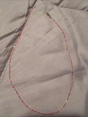 Pink Beaded Chain Necklace with 18kt Gold Accents - Women Jewelry